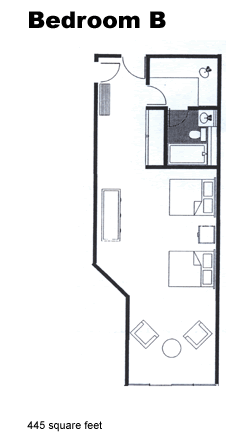 A blueprint of bedroom B at Iron Blosam